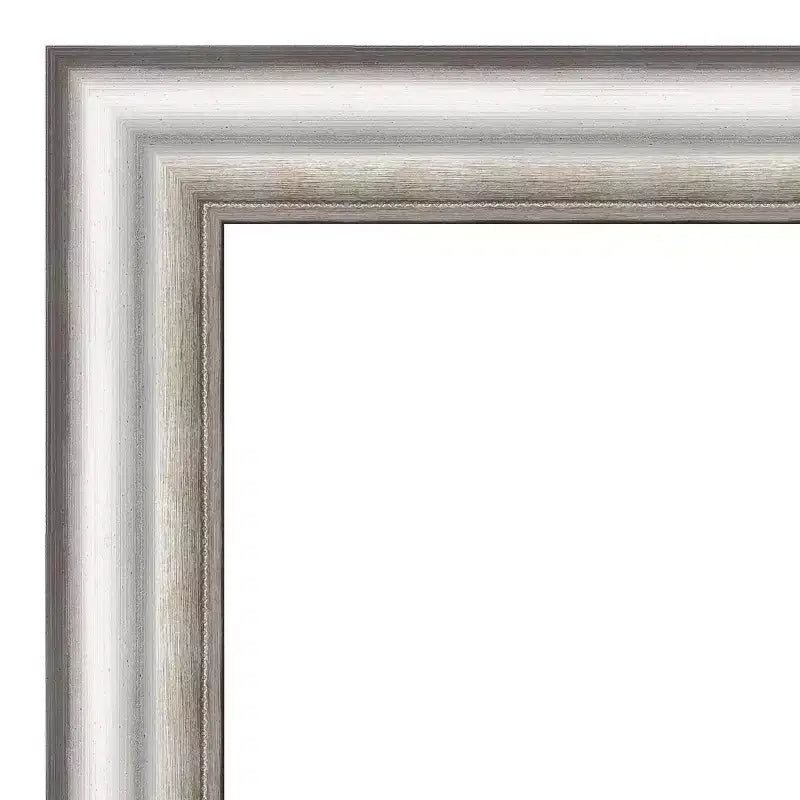Espejo de pared enmarcado para tocador de baño de 45 x 35 pulgadas, plateado, rectangular moderno, no requiere montaje