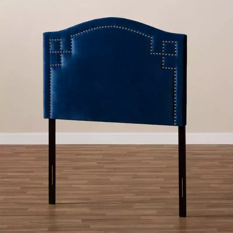 Cabecero individual Aubrey de terciopelo azul para niños, estructura de MDF, tapizado, todas las edades