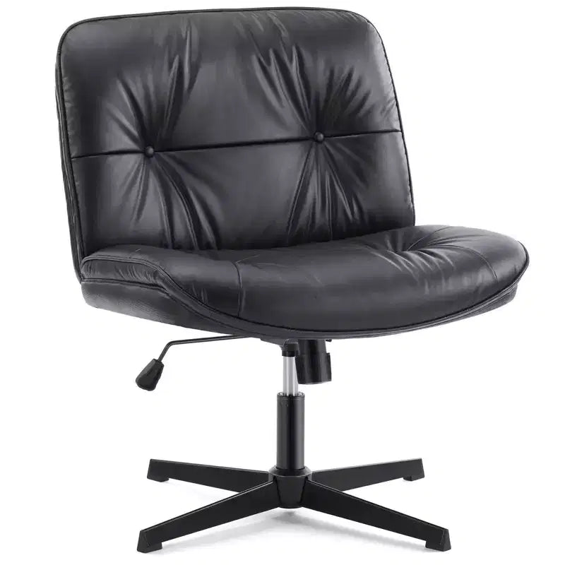 Silla con las patas cruzadas, escritorio de oficina sin brazos con asiento ancho sin ruedas, cómoda, giratoria y regulable en altura