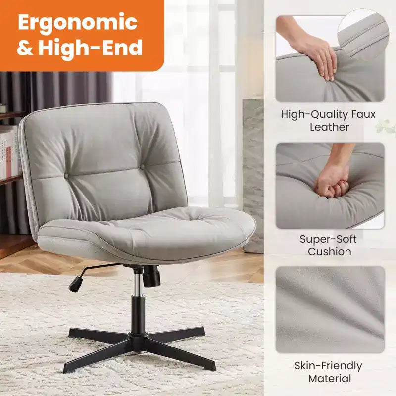 Silla con las patas cruzadas, escritorio de oficina sin brazos con asiento ancho sin ruedas, cómoda, giratoria y regulable en altura