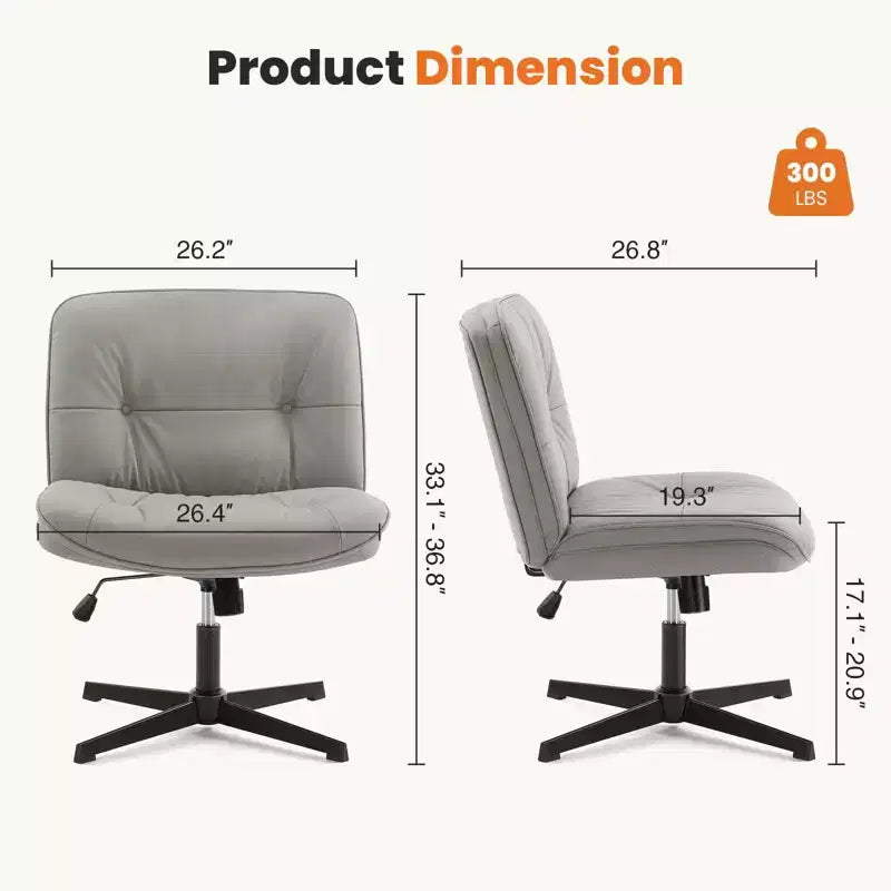 Silla con las patas cruzadas, escritorio de oficina sin brazos con asiento ancho sin ruedas, cómoda, giratoria y regulable en altura