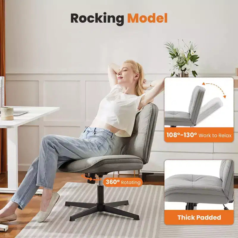Silla con las patas cruzadas, escritorio de oficina sin brazos con asiento ancho sin ruedas, cómoda, giratoria y regulable en altura