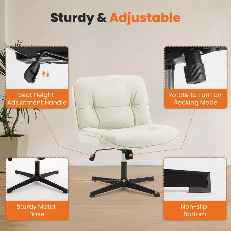 Silla con las patas cruzadas, escritorio de oficina sin brazos con asiento ancho sin ruedas, cómoda, giratoria y regulable en altura