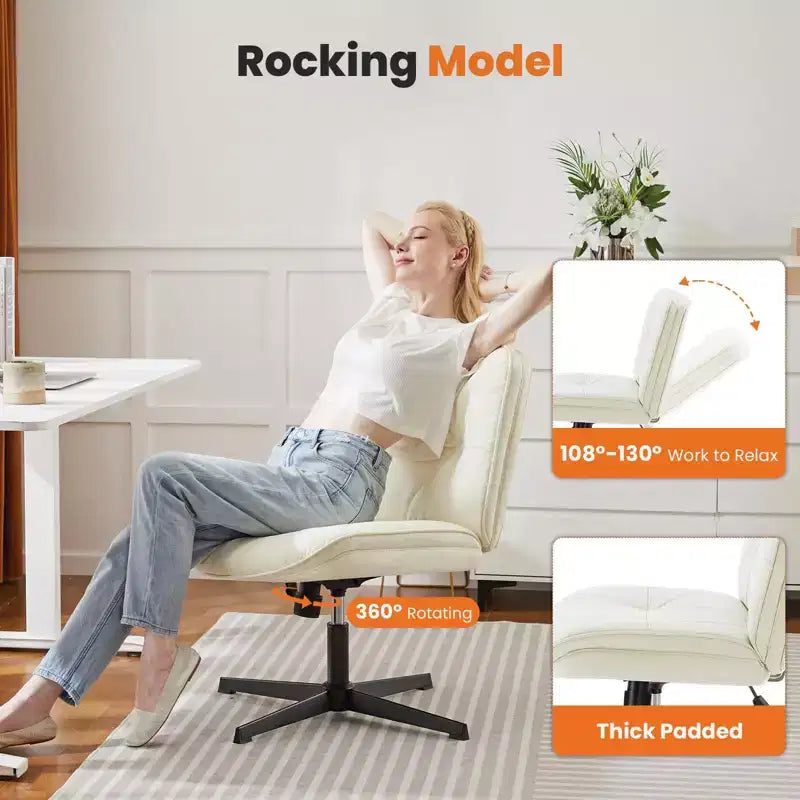 Silla con las patas cruzadas, escritorio de oficina sin brazos con asiento ancho sin ruedas, cómoda, giratoria y regulable en altura