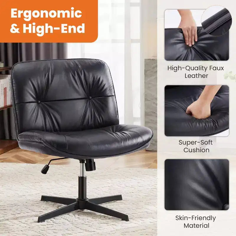 Silla con las patas cruzadas, escritorio de oficina sin brazos con asiento ancho sin ruedas, cómoda, giratoria y regulable en altura