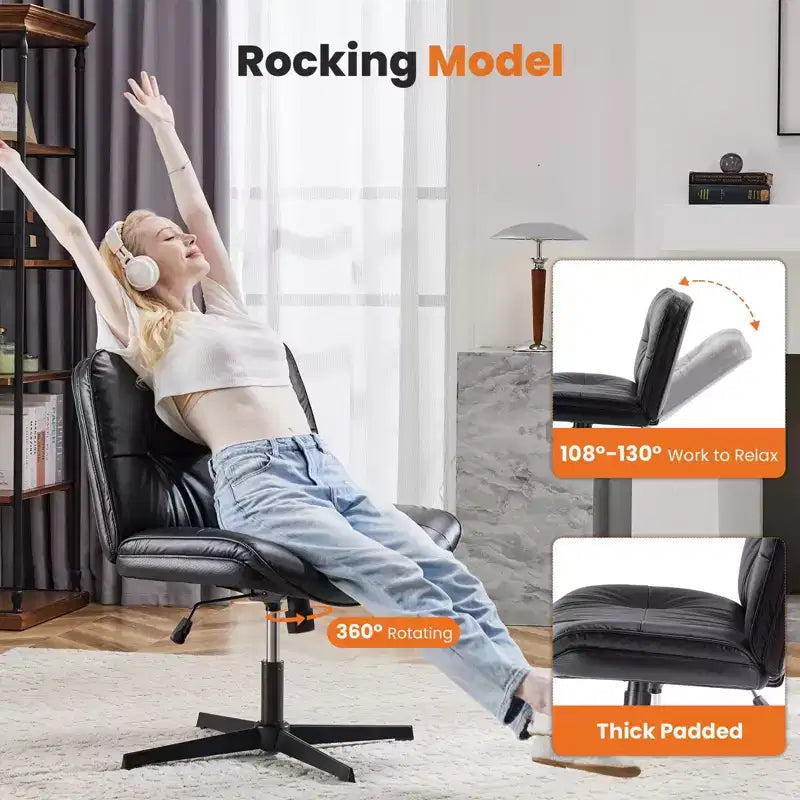 Silla con las patas cruzadas, escritorio de oficina sin brazos con asiento ancho sin ruedas, cómoda, giratoria y regulable en altura