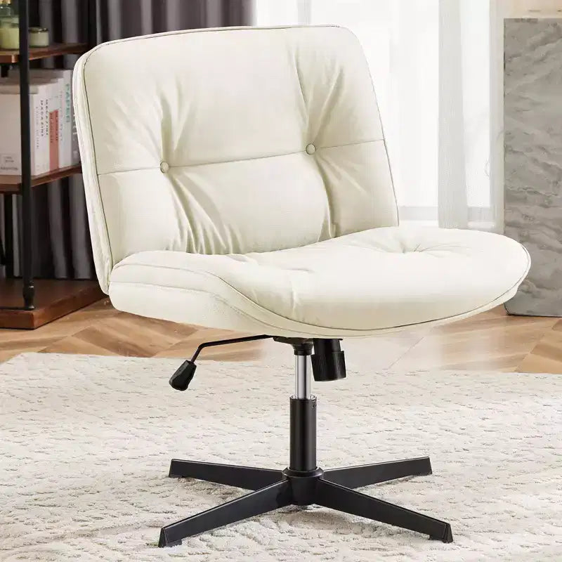 Silla con las patas cruzadas, escritorio de oficina sin brazos con asiento ancho sin ruedas, cómoda, giratoria y regulable en altura