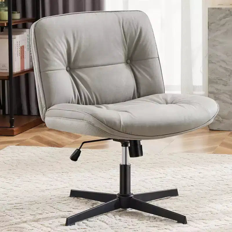 Silla con las patas cruzadas, escritorio de oficina sin brazos con asiento ancho sin ruedas, cómoda, giratoria y regulable en altura