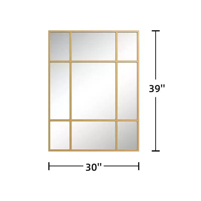Espejo colgante de hierro con marco dorado y diseño rectangular en ángulo recto, 100x75x2cm
