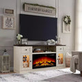Dyonery Fireplace TV Stand for 80 Inch TV, Entertainment Center withFireplace & LED Lights, with Storage Drawers & Cabinets for Living Room, White