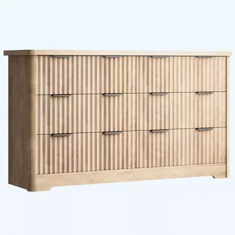 Cómoda Acanalada con 6 Cajones, Cómoda Moderna con Cubierta de Madera, Almacenamiento de Ropa para Dormitorio y Sala de Estar