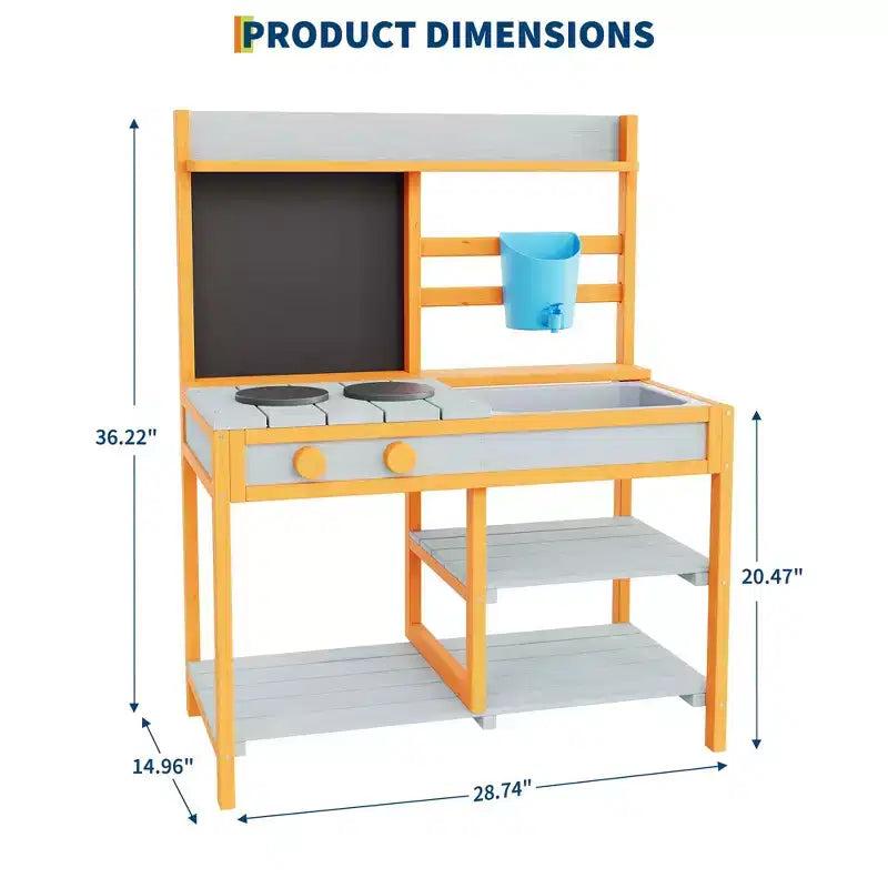 Cocina de Barro de Madera para Niños con Fregadero Removible y Grifo, Pizarra de Doble Cara, Estantes de Almacenamiento y Estufa de Juguete