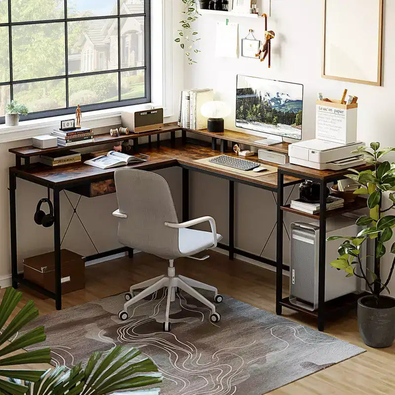 68 inch Gaming Desk, with Power Outlets and Monitor, Corner Computer Desk, Home Office Desk, for Home, Office, Living Room
