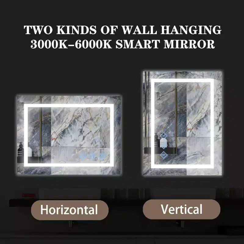 Espejo de baño LED de 32x24 pulgadas, espejo de tocador con iluminación frontal y trasera, antivaho, función de memoria, luz ajustable (3000K-6000K), montado en la pared