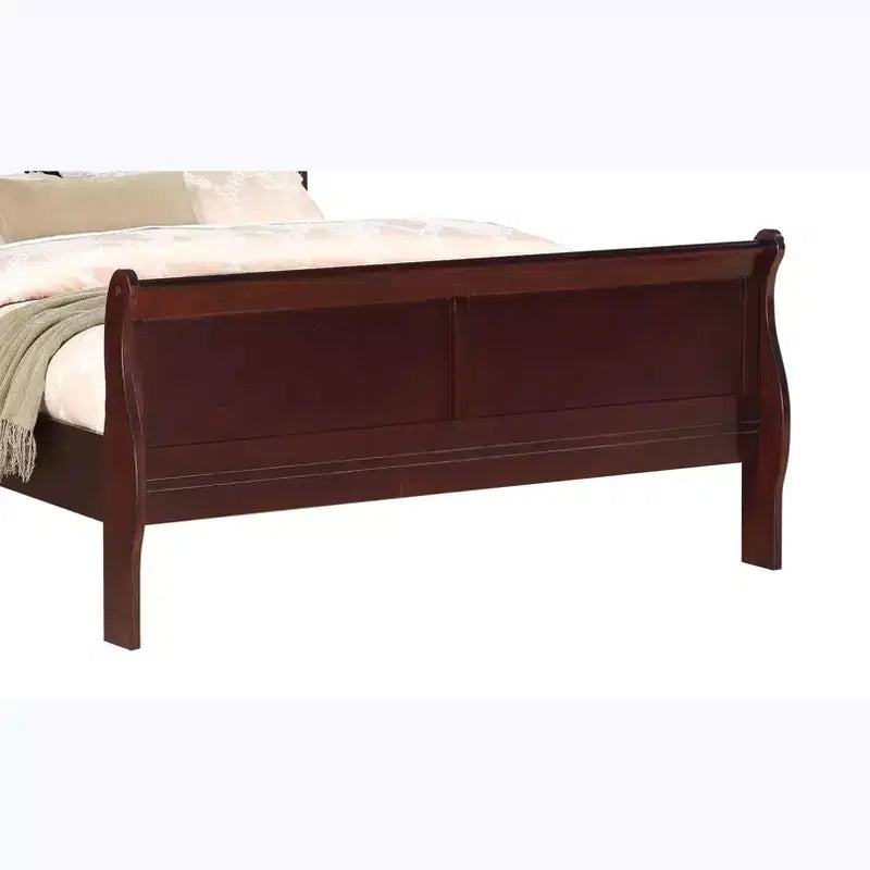 Cama doble tipo trineo, estructura de cama juvenil de madera maciza con cabecero/piecero, diseño de perfil bajo seguro para habitación infantil, cerezo