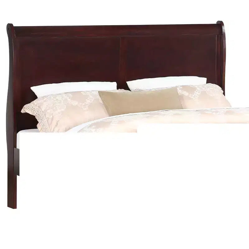 Cama doble tipo trineo, estructura de cama juvenil de madera maciza con cabecero/piecero, diseño de perfil bajo seguro para habitación infantil, cerezo