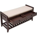 Acekool 35.4 Farmhouse Storage Bench with Cushion, 2-Tier Entryway Bench with Shelf & 2 Drawers for Bedroom, Hallway, Living Room, Old Pine