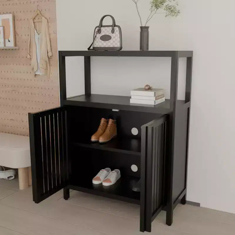 Mueble Organizador Moderno de Bambú de 32" con Estantes