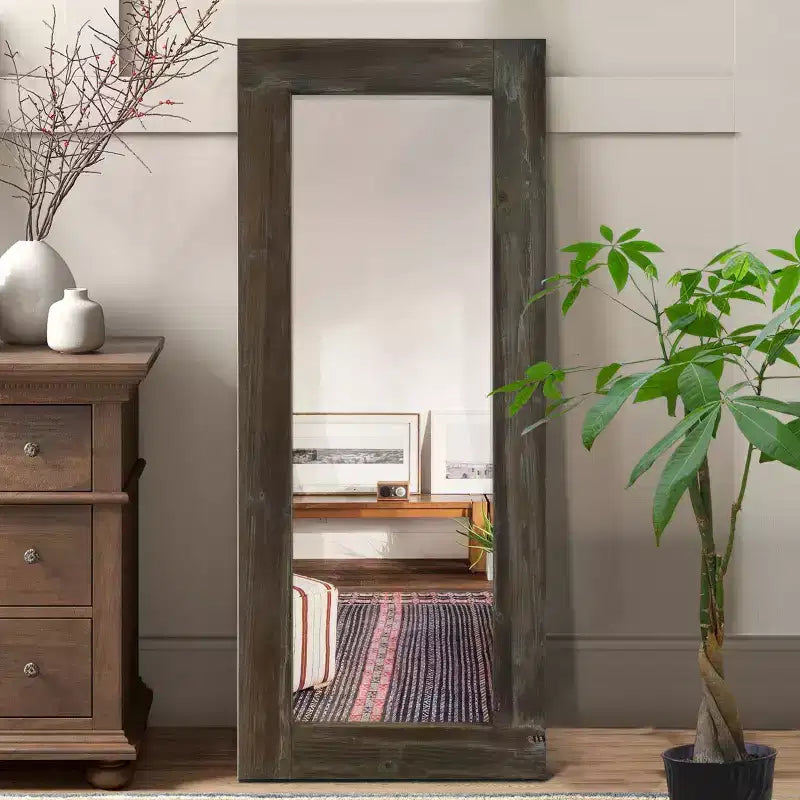 PexFix 24 in. W x 58 in. H Farmhouse Rectangular Solid Wood Framed Full Length Leaning Mirror in Brown