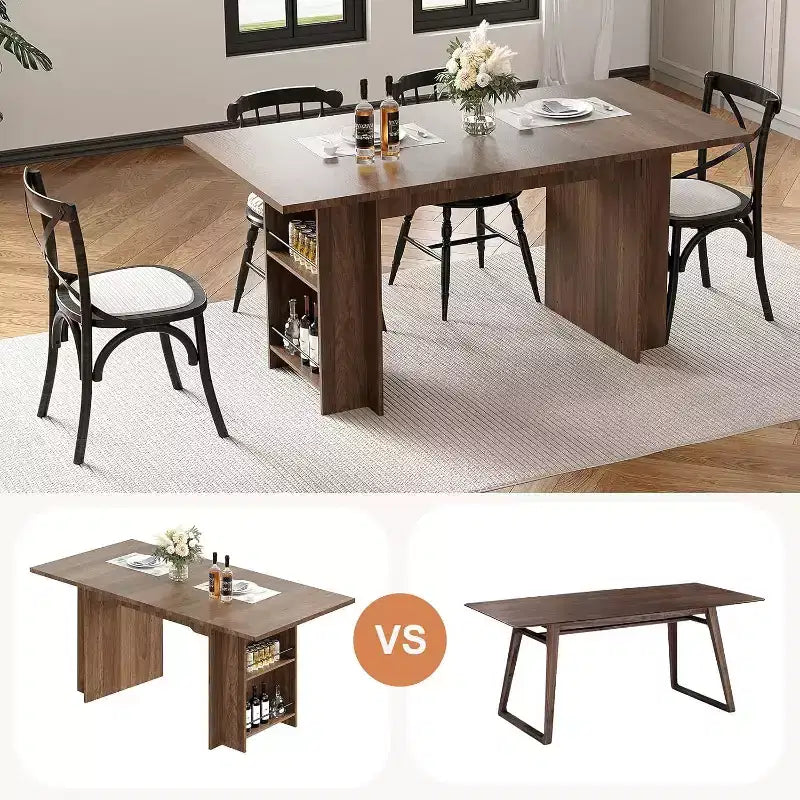 Mesa de comedor rústica de 63 pulgadas, mesa de cocina de madera con almacenamiento lateral, capacidad para 4-6 personas, para comedor/oficina en casa