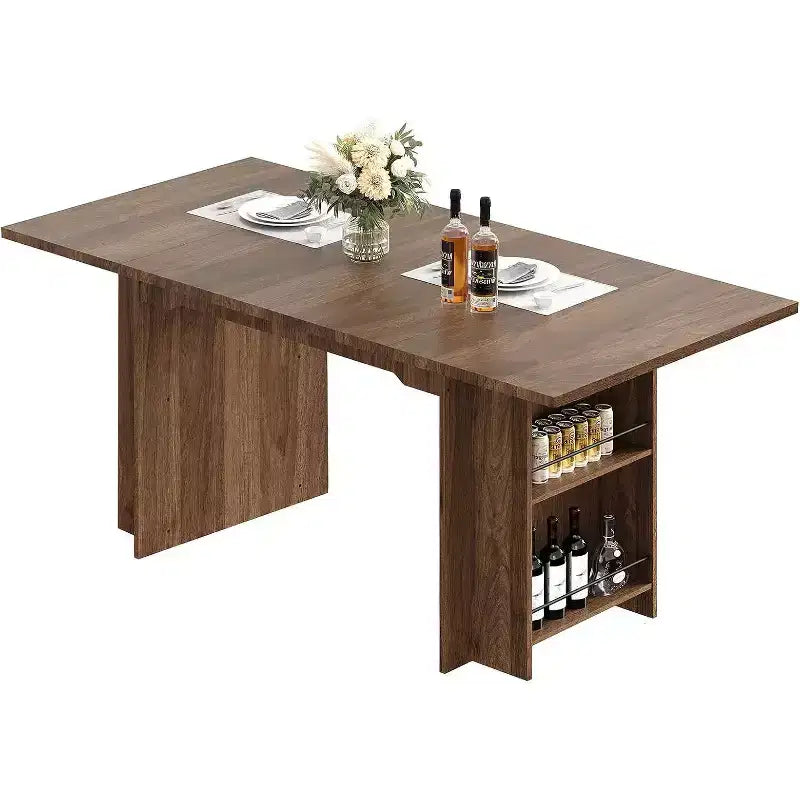 Mesa de comedor rústica de 63 pulgadas, mesa de cocina de madera con almacenamiento lateral, capacidad para 4-6 personas, para comedor/oficina en casa