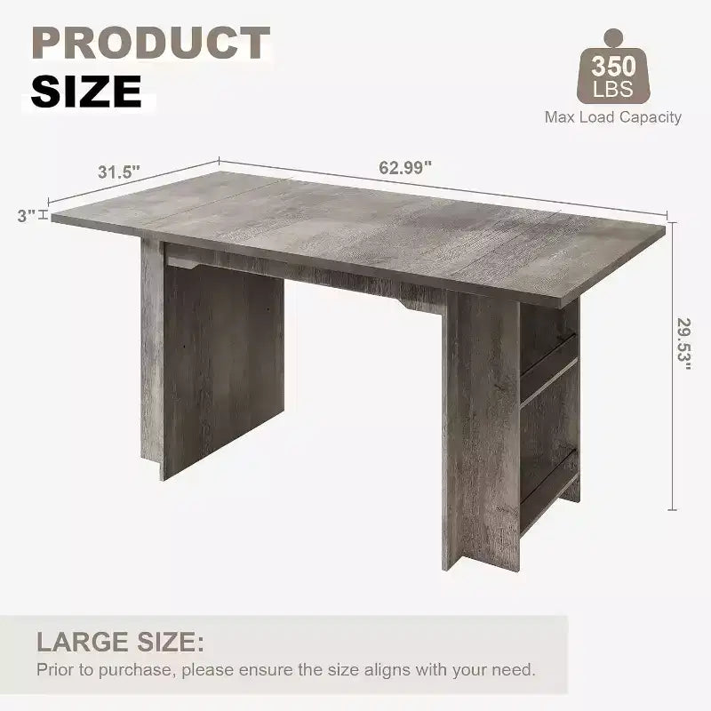 Mesa de comedor rústica de 63 pulgadas, mesa de cocina de madera con almacenamiento lateral, capacidad para 4-6 personas, para comedor/oficina en casa