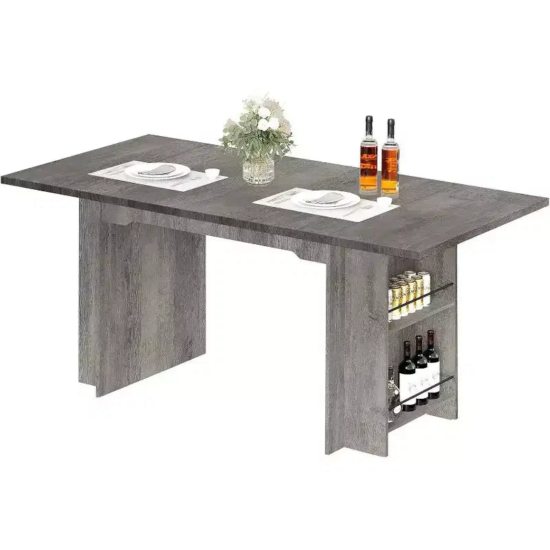 Mesa de comedor rústica de 63 pulgadas, mesa de cocina de madera con almacenamiento lateral, capacidad para 4-6 personas, para comedor/oficina en casa