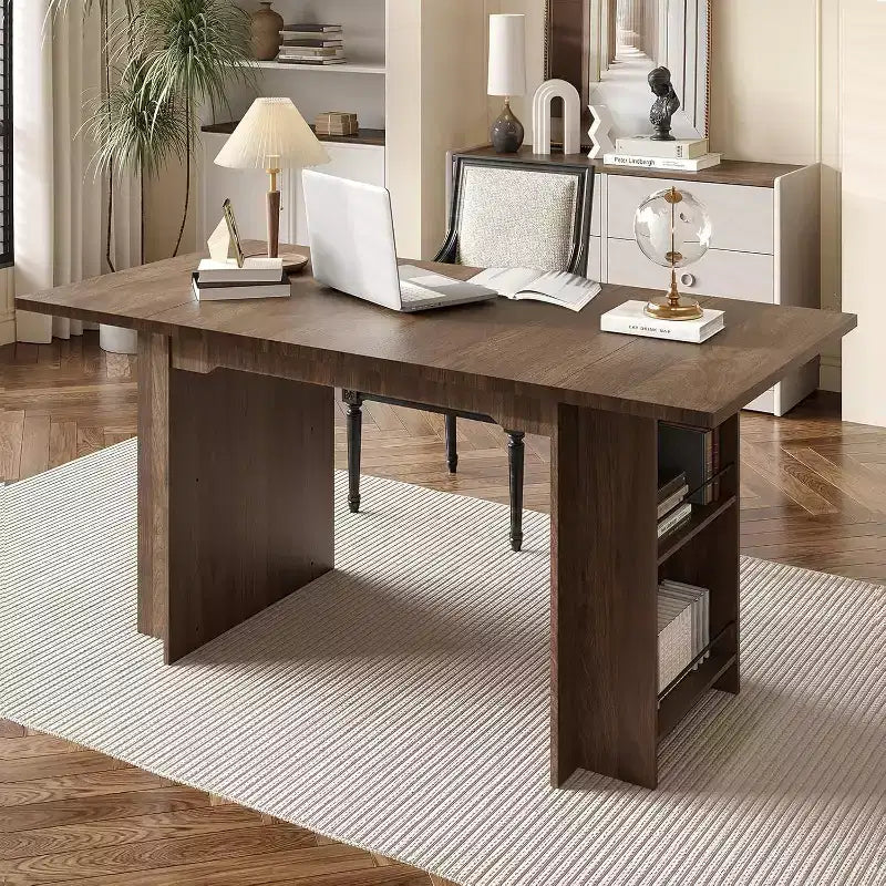 Mesa de comedor rústica de 63 pulgadas, mesa de cocina de madera con almacenamiento lateral, capacidad para 4-6 personas, para comedor/oficina en casa
