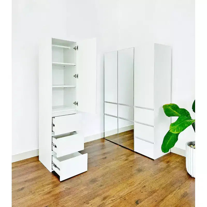70.9 pulg. de alto x 17.72 pulg. de ancho Sistema de clóset de madera compuesto blanco para almacenamiento universal con contenedores de almacenamiento