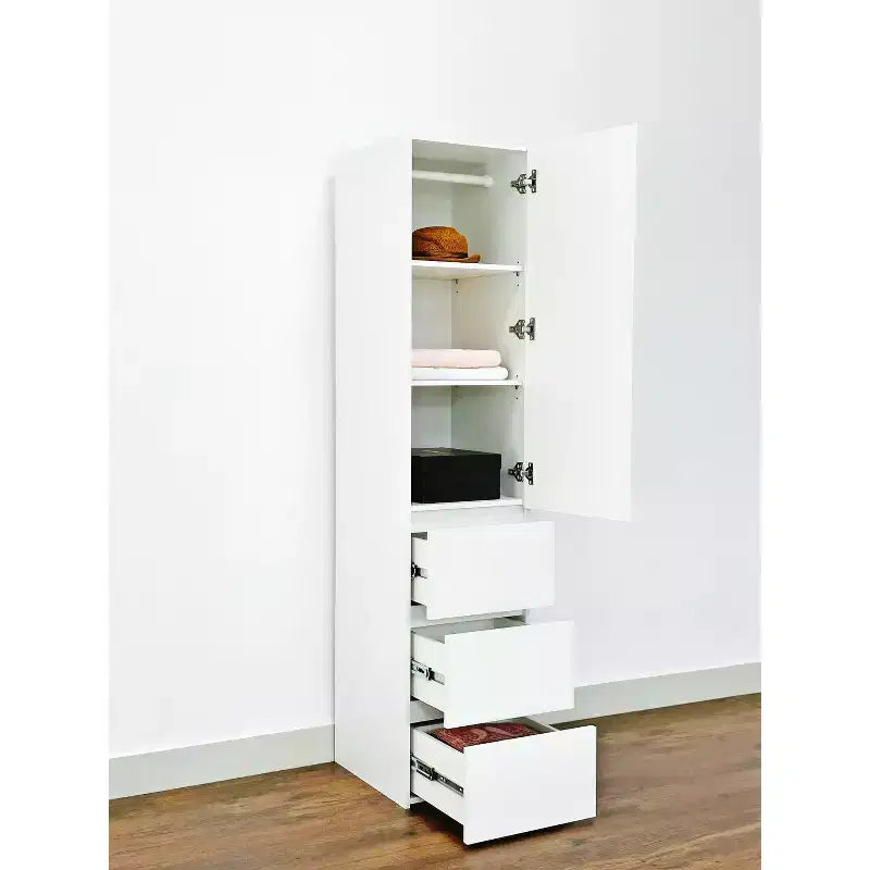 70.9 pulg. de alto x 17.72 pulg. de ancho Sistema de clóset de madera compuesto blanco para almacenamiento universal con contenedores de almacenamiento