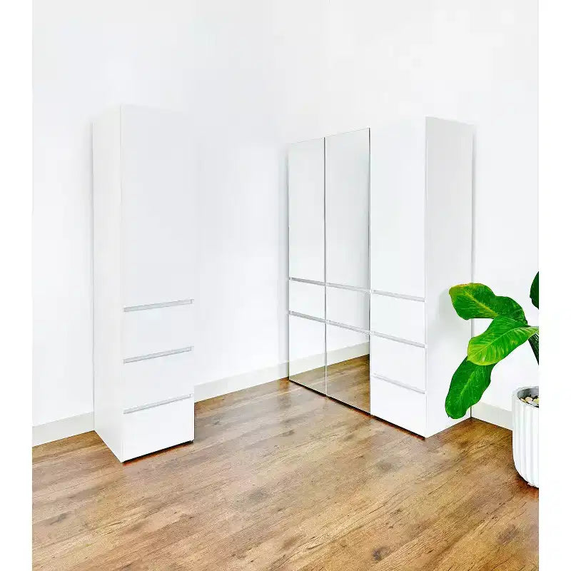 70.9 pulg. de alto x 17.72 pulg. de ancho Sistema de clóset de madera compuesto blanco para almacenamiento universal con contenedores de almacenamiento