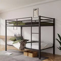 Twin Over Twin Bunk Bed with Ladder  Metal Frame with High Guardrail and Metal Slats  No Box Spring Needed  Sturdy and Space-Saving