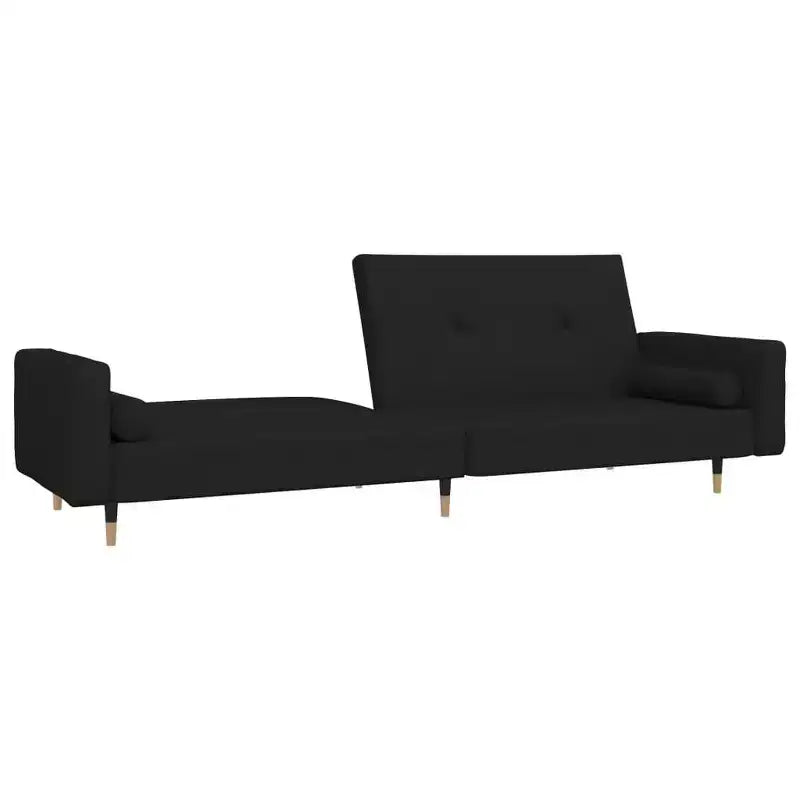 Sofá cama de 2 plazas con dos almohadas de terciopelo negro - Negro