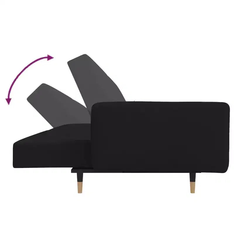 Sofá cama de 2 plazas con dos almohadas de terciopelo negro - Negro