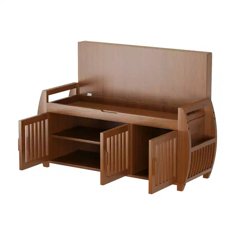 Zapatero extragrande de 102 cm con almacenamiento - Diseño de 3 puertas, Almacenamiento de botas y compartimento oculto, Bambú marrón