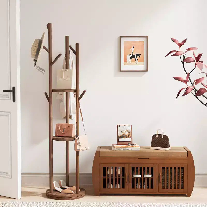 Zapatero extragrande de 102 cm con almacenamiento - Diseño de 3 puertas, Almacenamiento de botas y compartimento oculto, Bambú marrón
