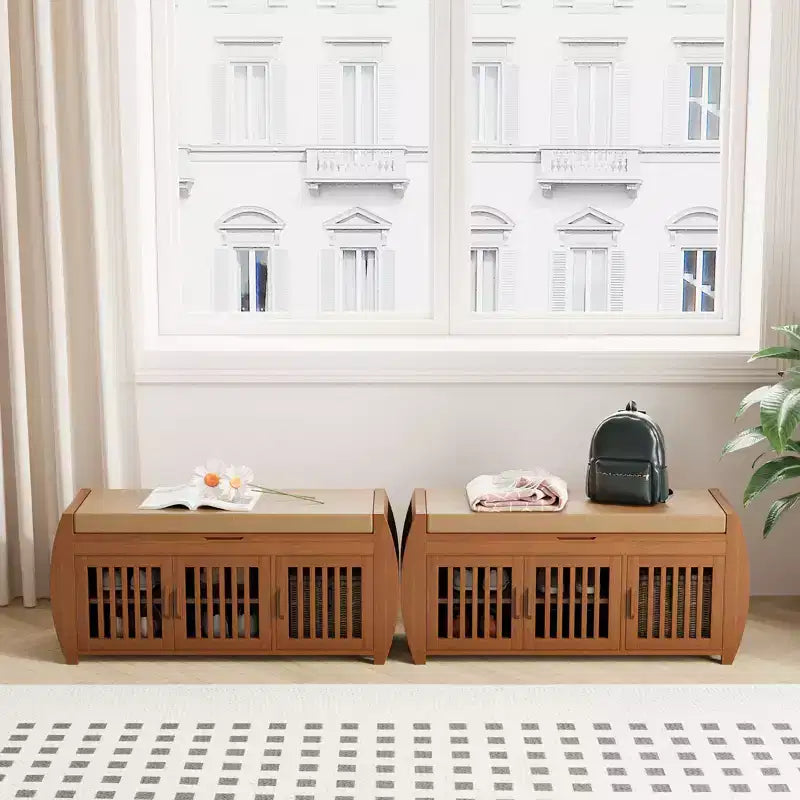 Zapatero extragrande de 102 cm con almacenamiento - Diseño de 3 puertas, Almacenamiento de botas y compartimento oculto, Bambú marrón