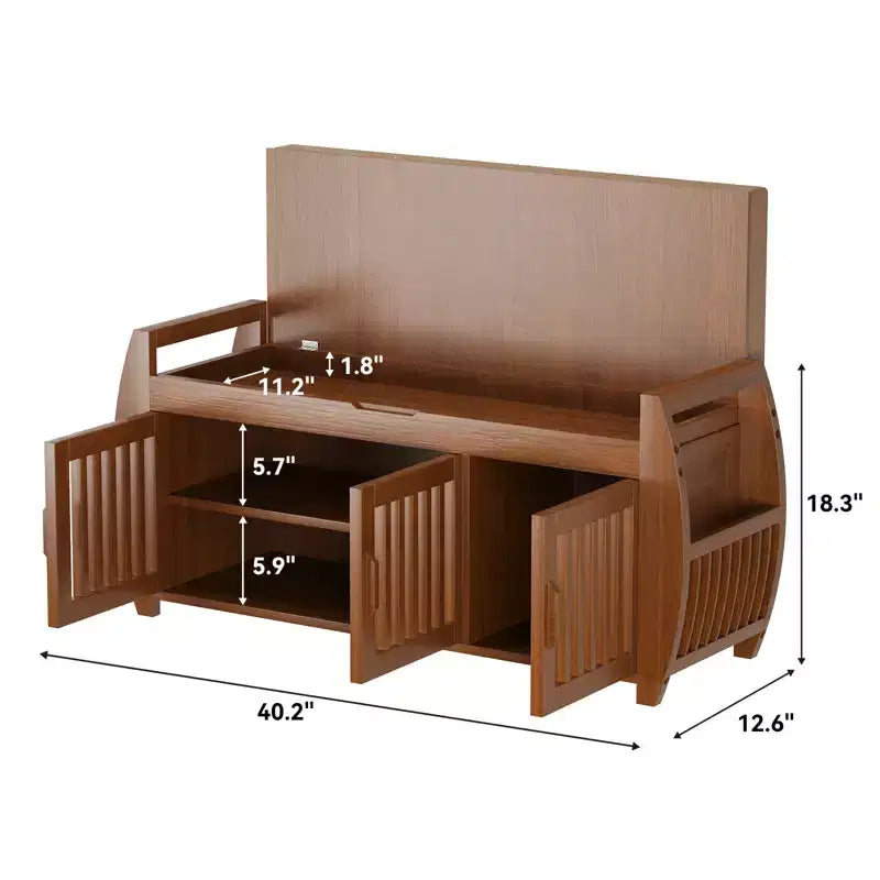 Zapatero extragrande de 102 cm con almacenamiento - Diseño de 3 puertas, Almacenamiento de botas y compartimento oculto, Bambú marrón