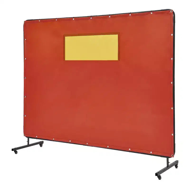VEVOR Welding Screen with Frame, 6' x 8' Welding Curtain Screens, Flame-Resistant Vinyl Welding Protection Screen with 4 Swivel Wheels, Red
