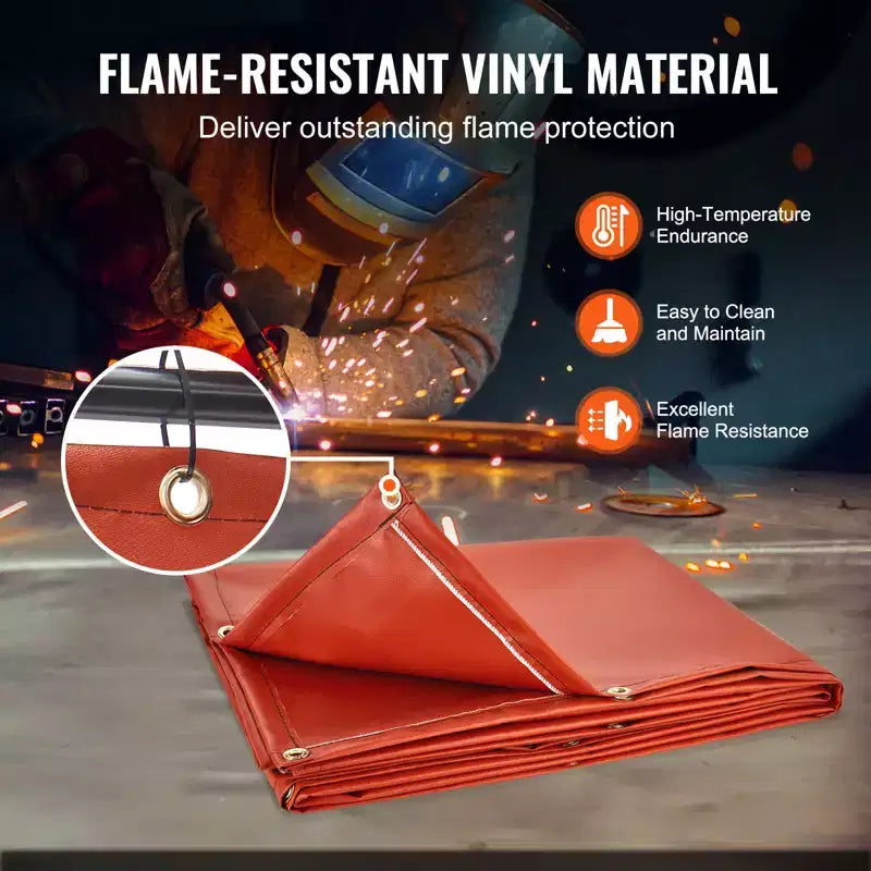 Pantalla de soldadura con marco, cortina de soldadura de vinilo de 1,8 x 2,4 m, ignífuga, pantalla protectora de soldadura con 4 ruedas giratorias, rojo