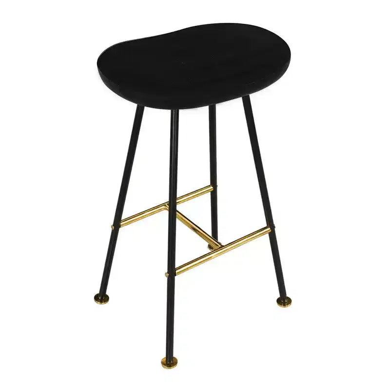 Taburete de barra sin respaldo de 24 pulgadas con asiento de madera de mango | Patas de hierro negro | Reposapiés dorado