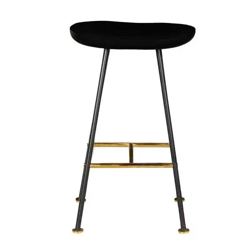 Taburete de barra sin respaldo de 24 pulgadas con asiento de madera de mango | Patas de hierro negro | Reposapiés dorado