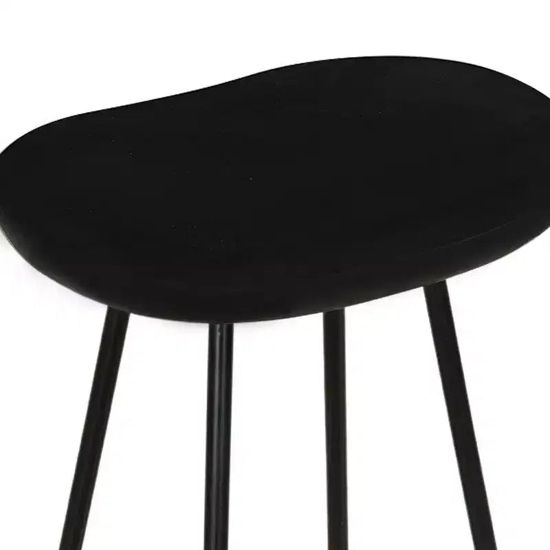 Taburete de barra sin respaldo de 24 pulgadas con asiento de madera de mango | Patas de hierro negro | Reposapiés dorado