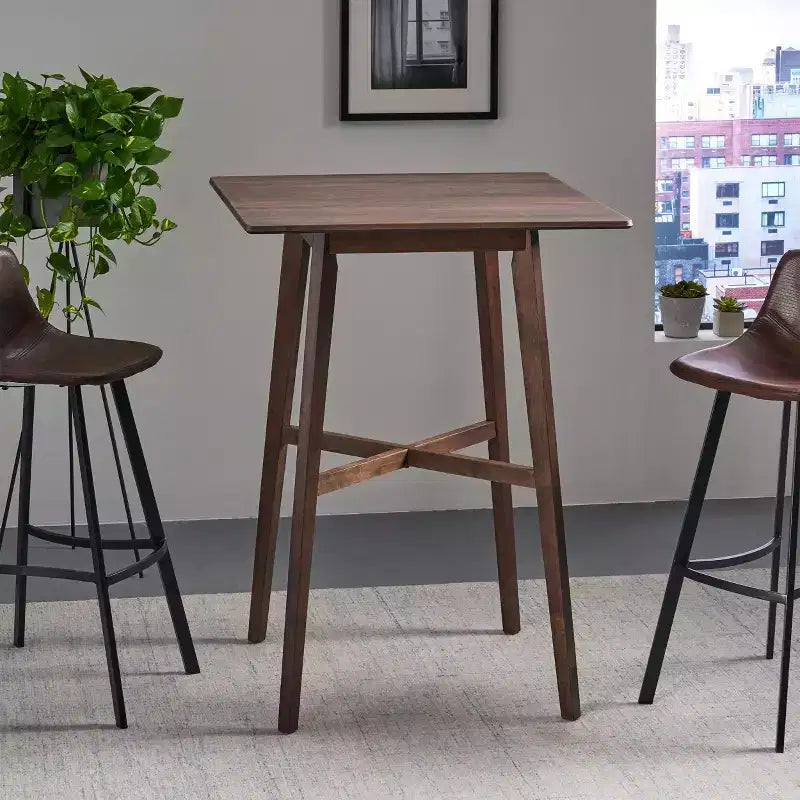 Mesa de comedor moderna con patas de madera de caucho, mesa alta de cocina para comedor