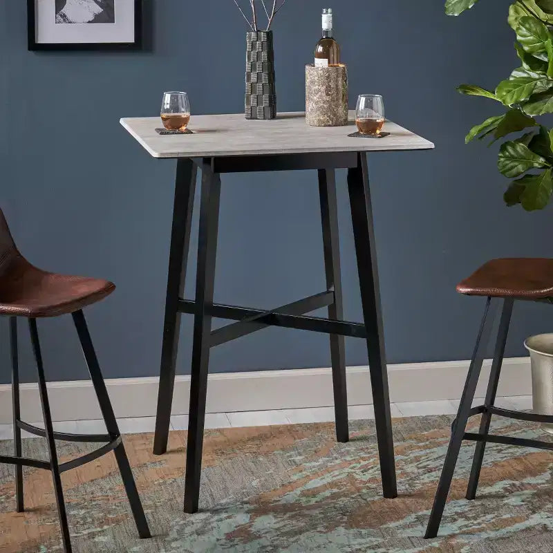 Mesa de comedor moderna con patas de madera de caucho, mesa alta de cocina para comedor