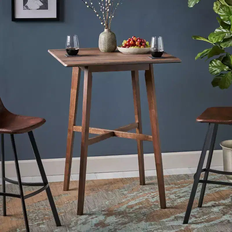Mesa de comedor moderna con patas de madera de caucho, mesa alta de cocina para comedor