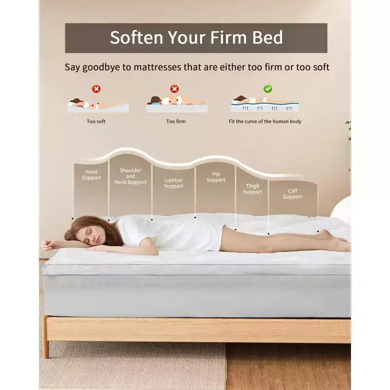 Colchón de espuma viscoelástica de 3/4 pulgadas, espuma viscoelástica de gel refrescante de 2 pulgadas con 5 zonas más capa superior de almohada alternativa de plumón de 1 pulgada