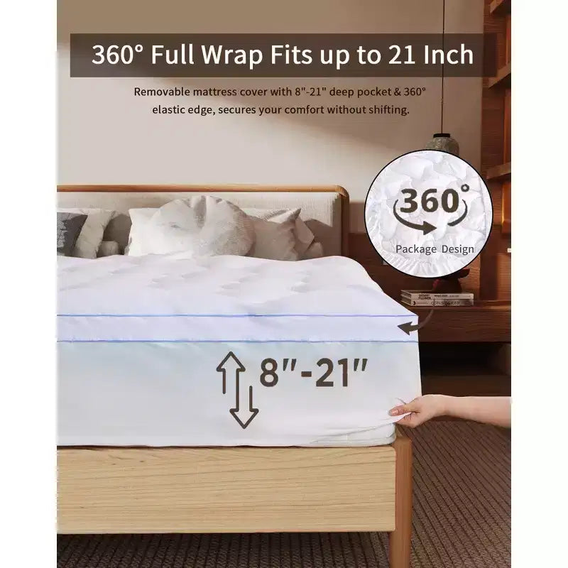 Colchón de espuma viscoelástica de 3/4 pulgadas, espuma viscoelástica de gel refrescante de 2 pulgadas con 5 zonas más capa superior de almohada alternativa de plumón de 1 pulgada