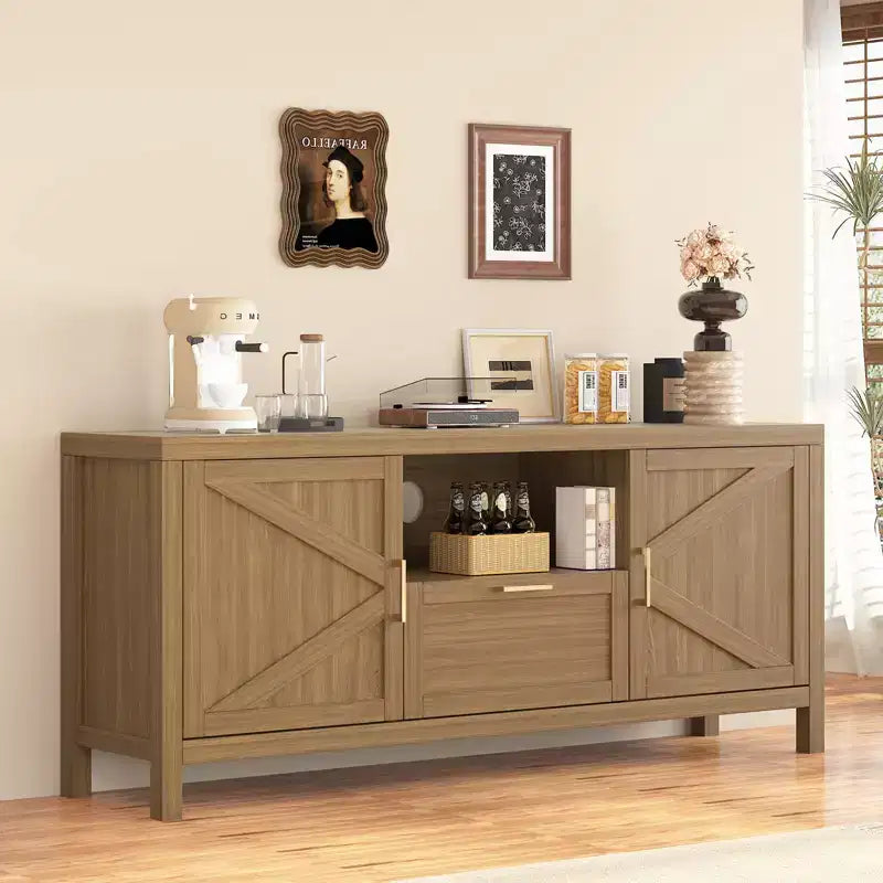 TV Stand, Farmhouse Entertainment Center for 65 Inch TVs - Media Console with Storage & Adjustable Shelves
