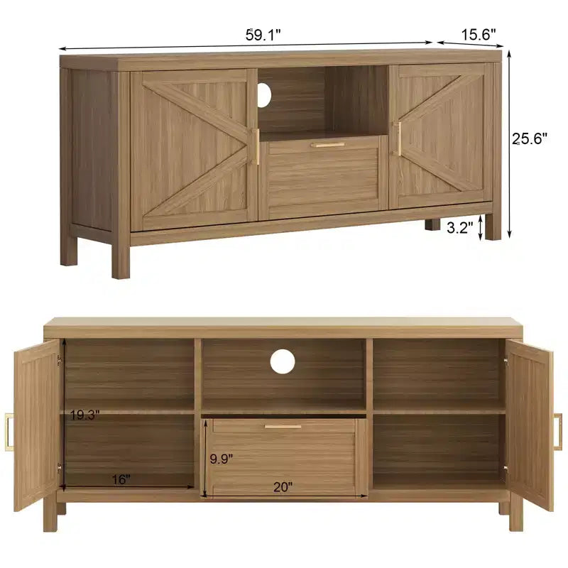 Mueble para TV, centro de entretenimiento estilo rústico para televisores de 65 pulgadas - Consola multimedia con almacenamiento y estantes ajustables